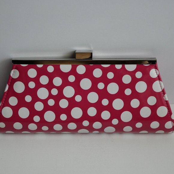 Neiman Marcus Polka Dot Clutch with Shoulder Chain - Picture 1 of 8